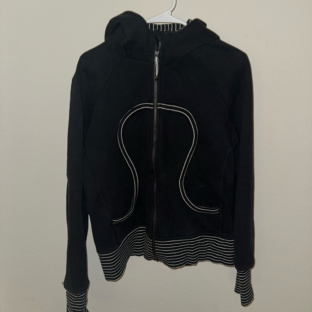 Lululemon Scuba - Vintage (2012) Black Hooded Jacket with Striped Accents